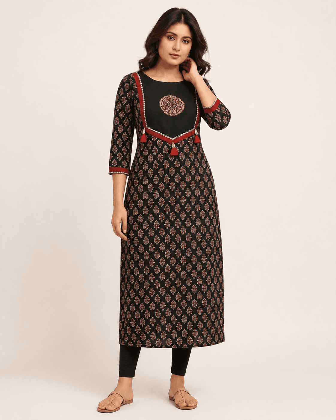 Ajrakh Black Cotton Straight Kurti