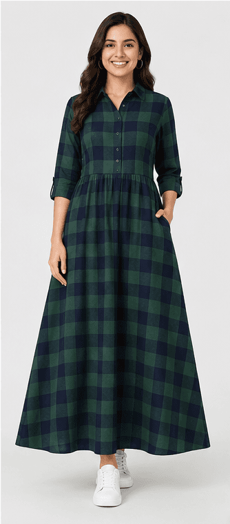 Checked A-Line Maxi Dress