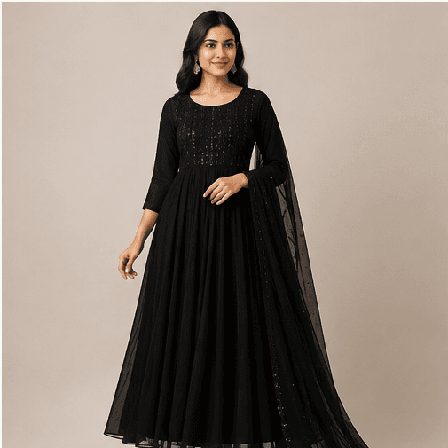 Black Anarkali Gown with Dupatta