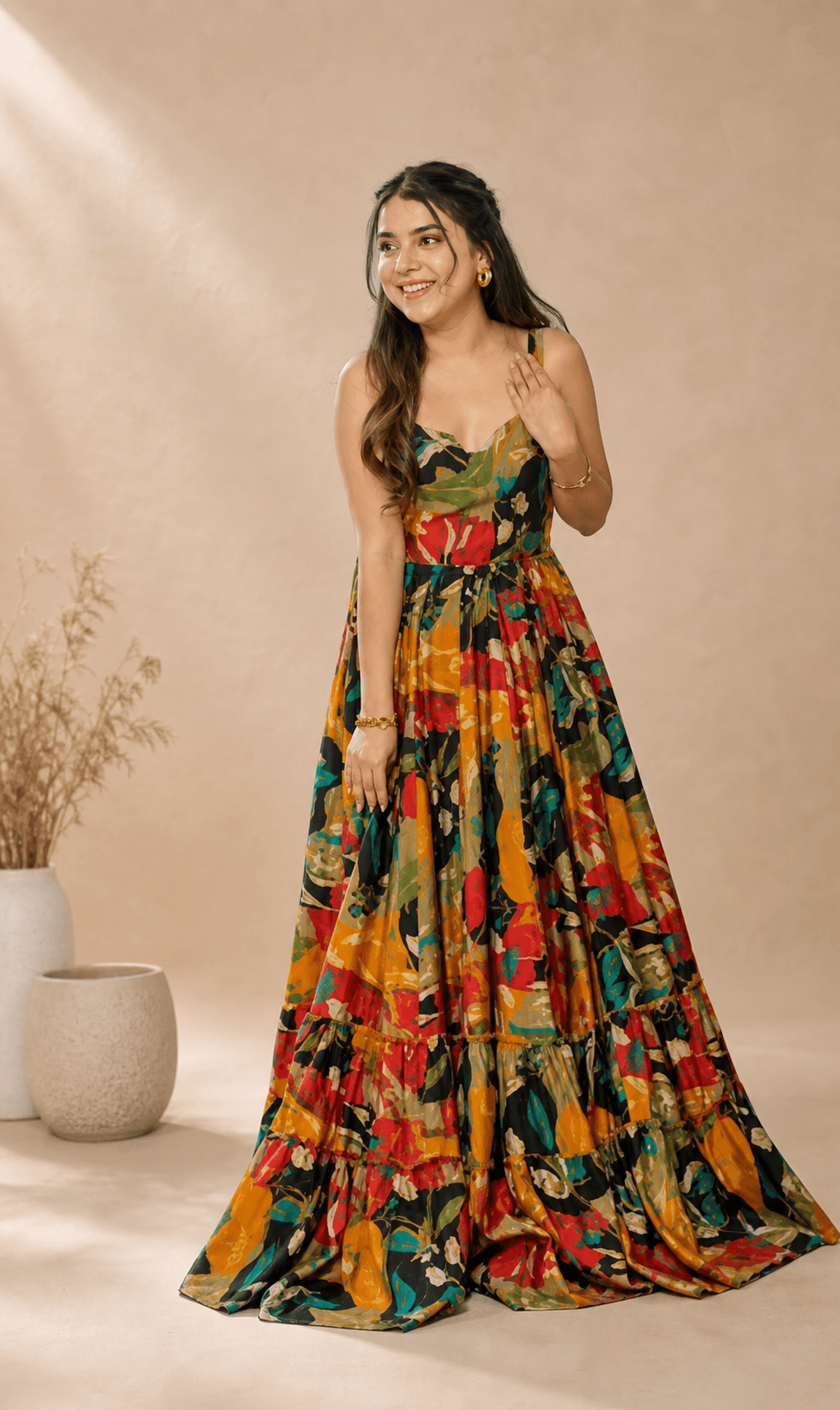 Multicolour Sleeveless Rayon Maxi Dress