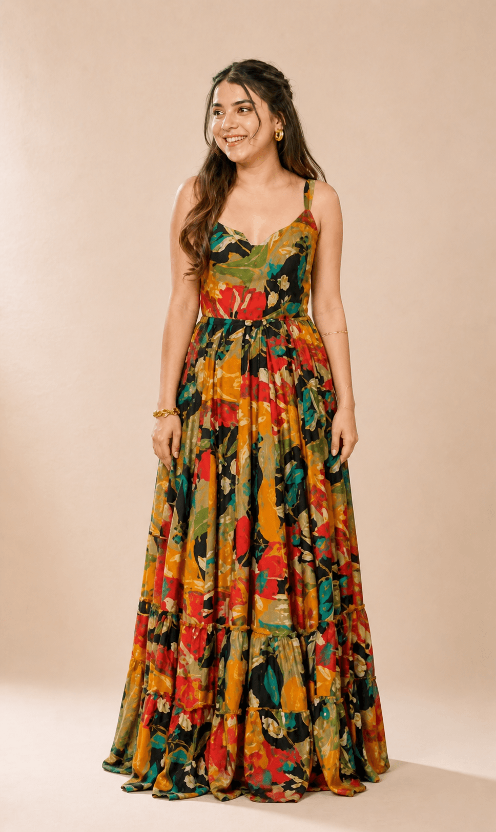 Multicolour Sleeveless Rayon Maxi Dress, view 2