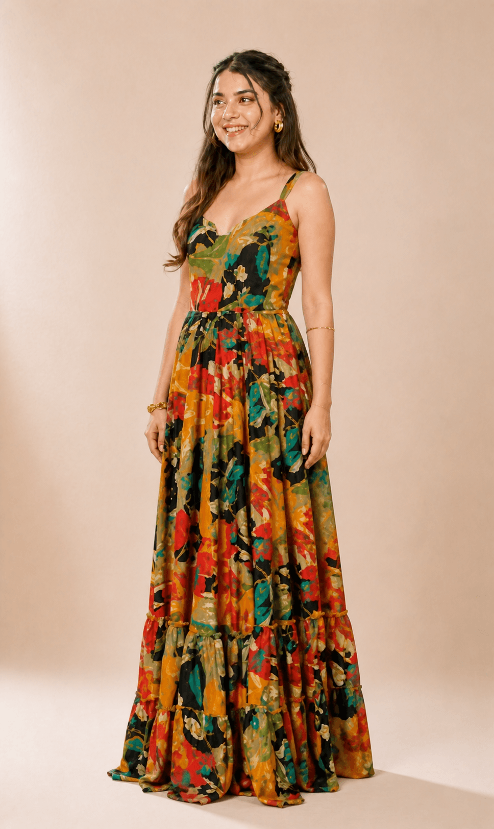 Multicolour Sleeveless Rayon Maxi Dress, view 4