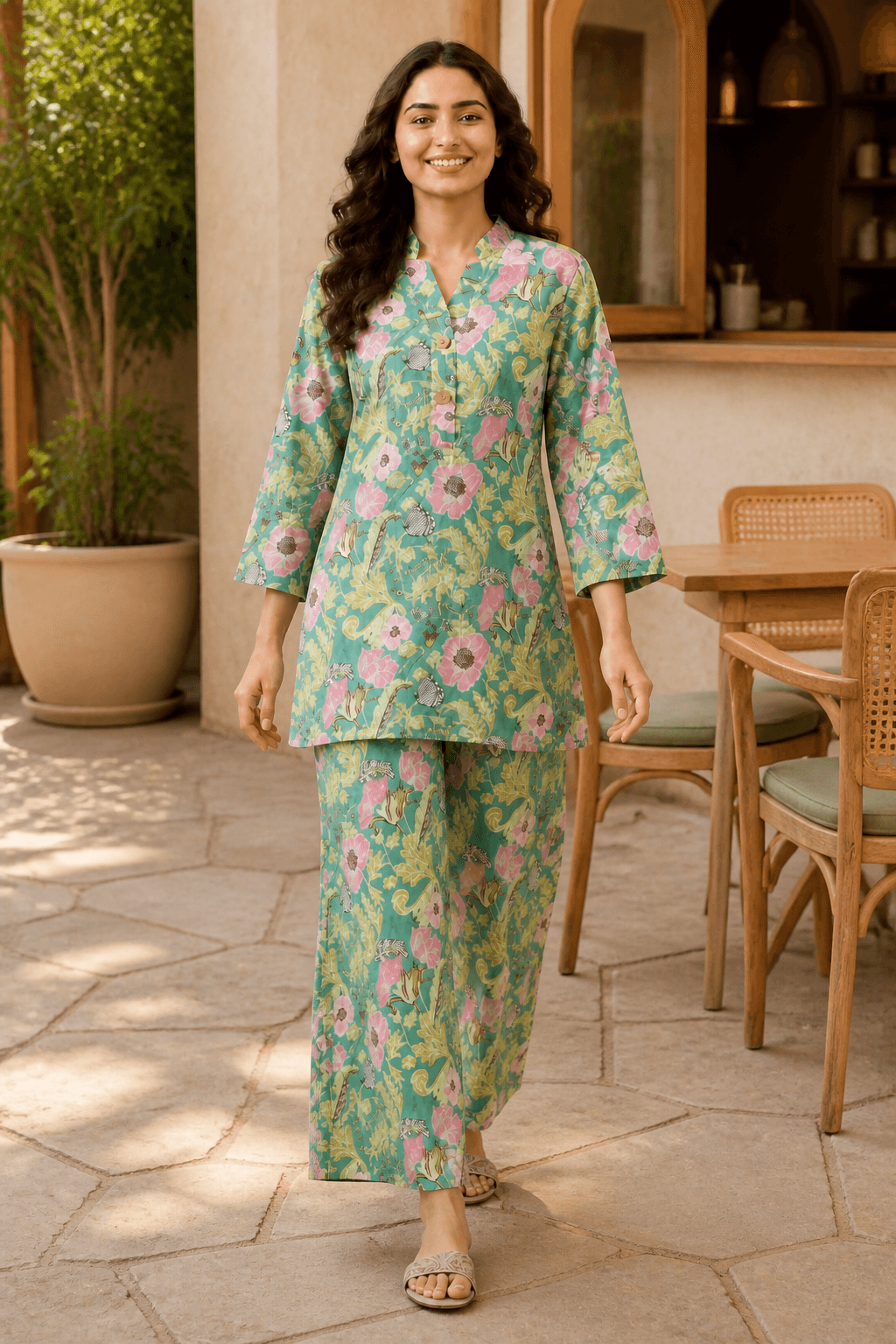 Pista Printed Cotton-Blend Co-ord Set, view 3