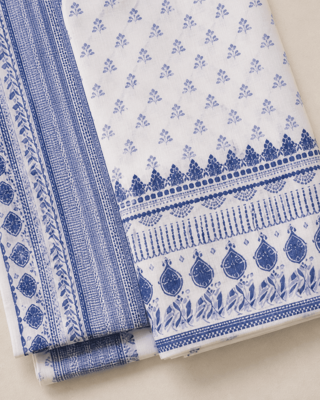 White Printed Cotton Three-Piece Kurta Set, view 5