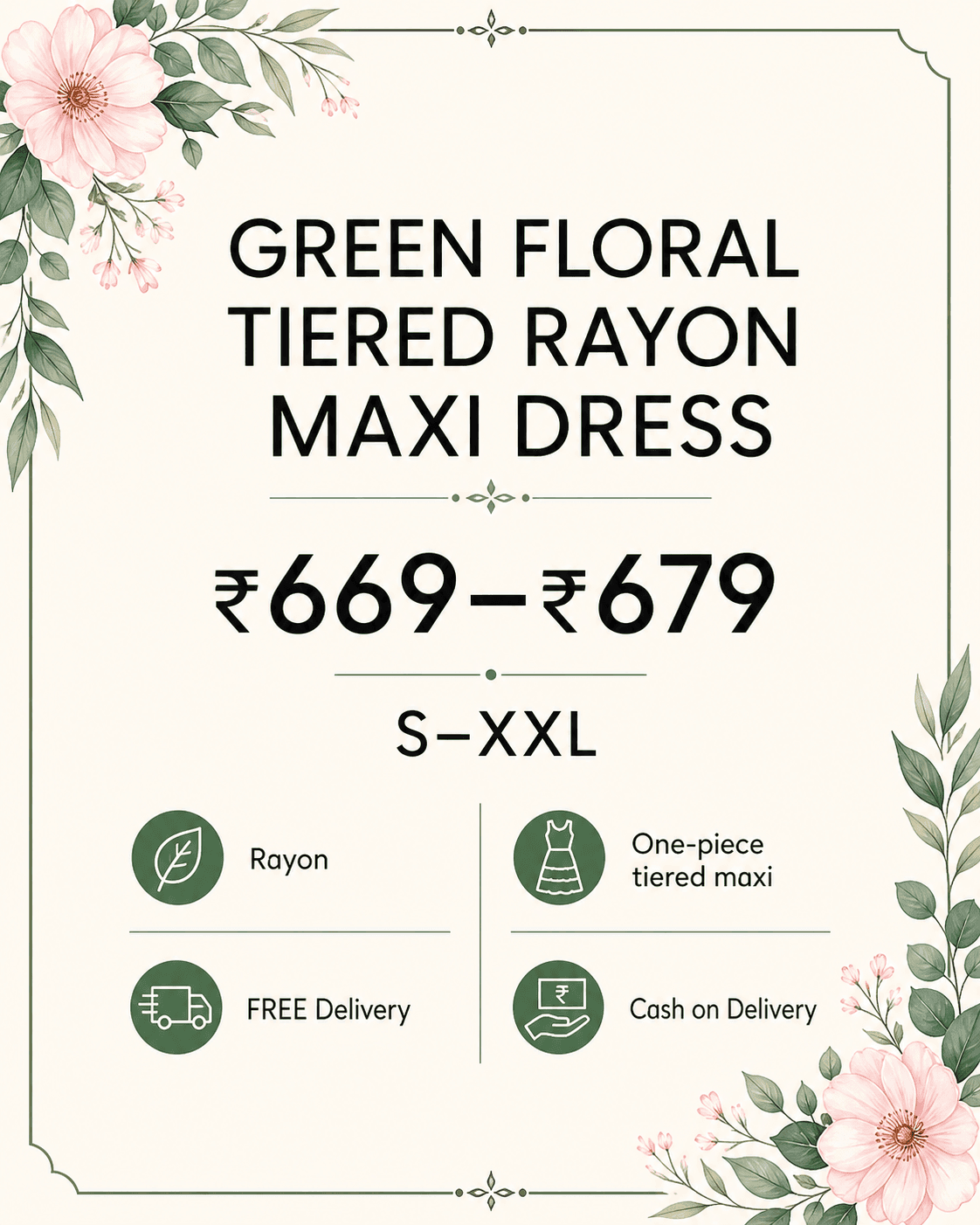 Green Floral Tiered Rayon Maxi Dress, view 6