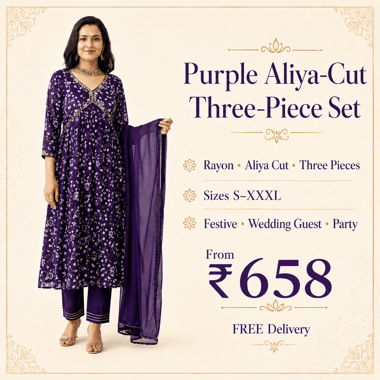 Purple Aliya-Cut Three-Piece Set, view 6