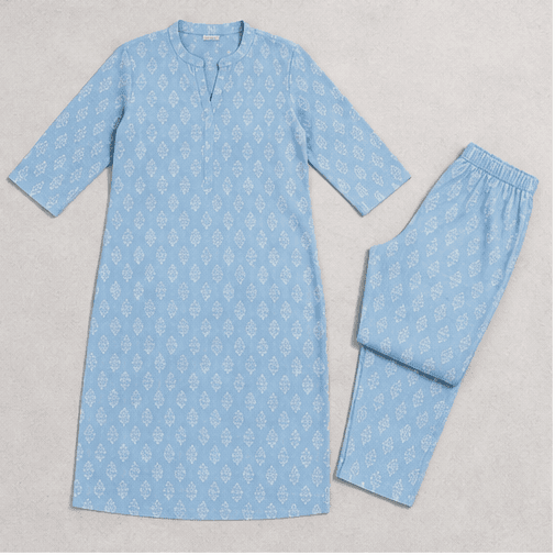 Sky Blue Cotton Kurta & Pant Set, view 6