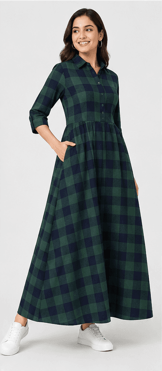 Checked A-Line Maxi Dress, view 2