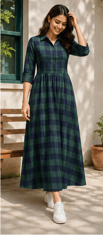 Checked A-Line Maxi Dress, view 3