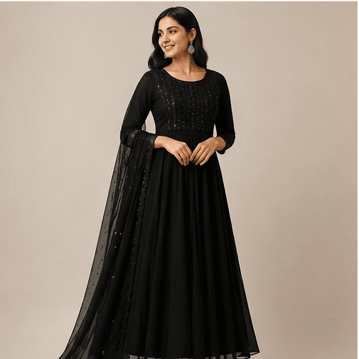 Black Anarkali Gown with Dupatta, view 2