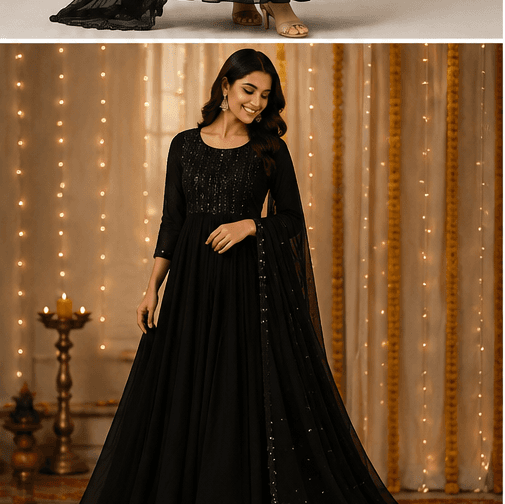 Black Anarkali Gown with Dupatta, view 3