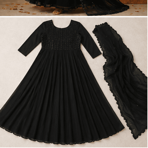 Black Anarkali Gown with Dupatta, view 6