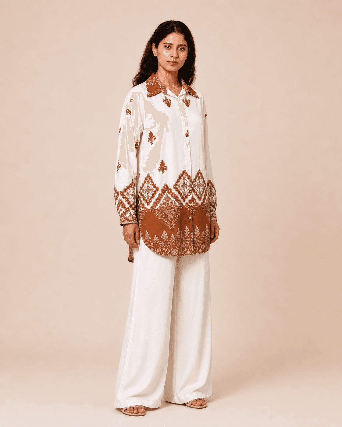 Cream Printed Cotton-Blend Co-ord Set, view 4