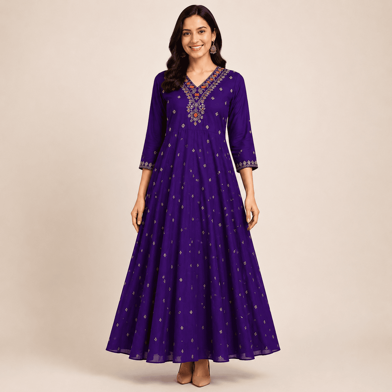 Purple Sequin-Embroidered Anarkali, view 2