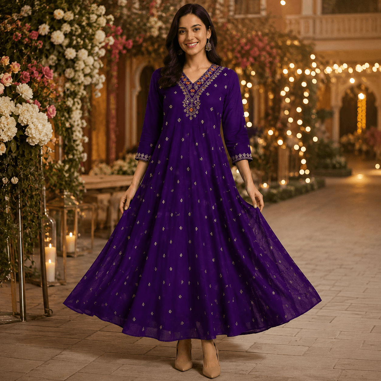 Purple Sequin-Embroidered Anarkali, view 3