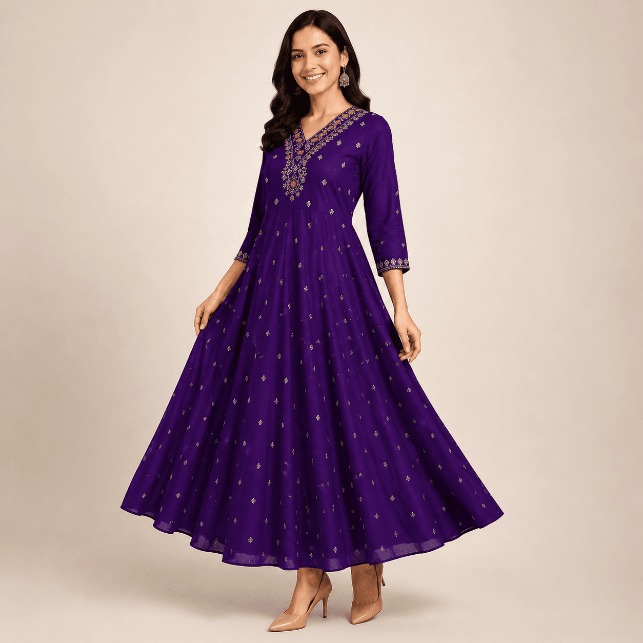 Purple Sequin-Embroidered Anarkali, view 4