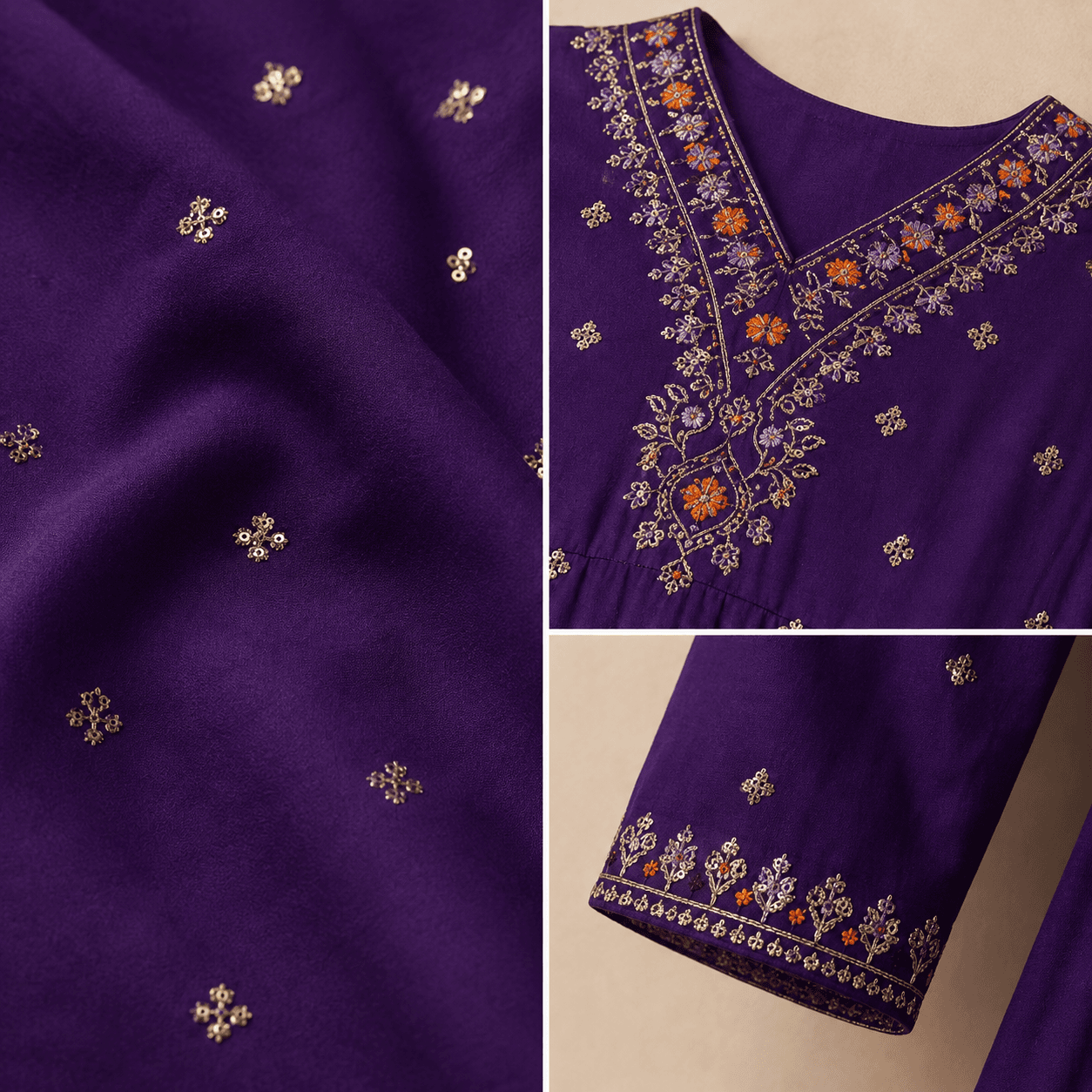 Purple Sequin-Embroidered Anarkali, view 5
