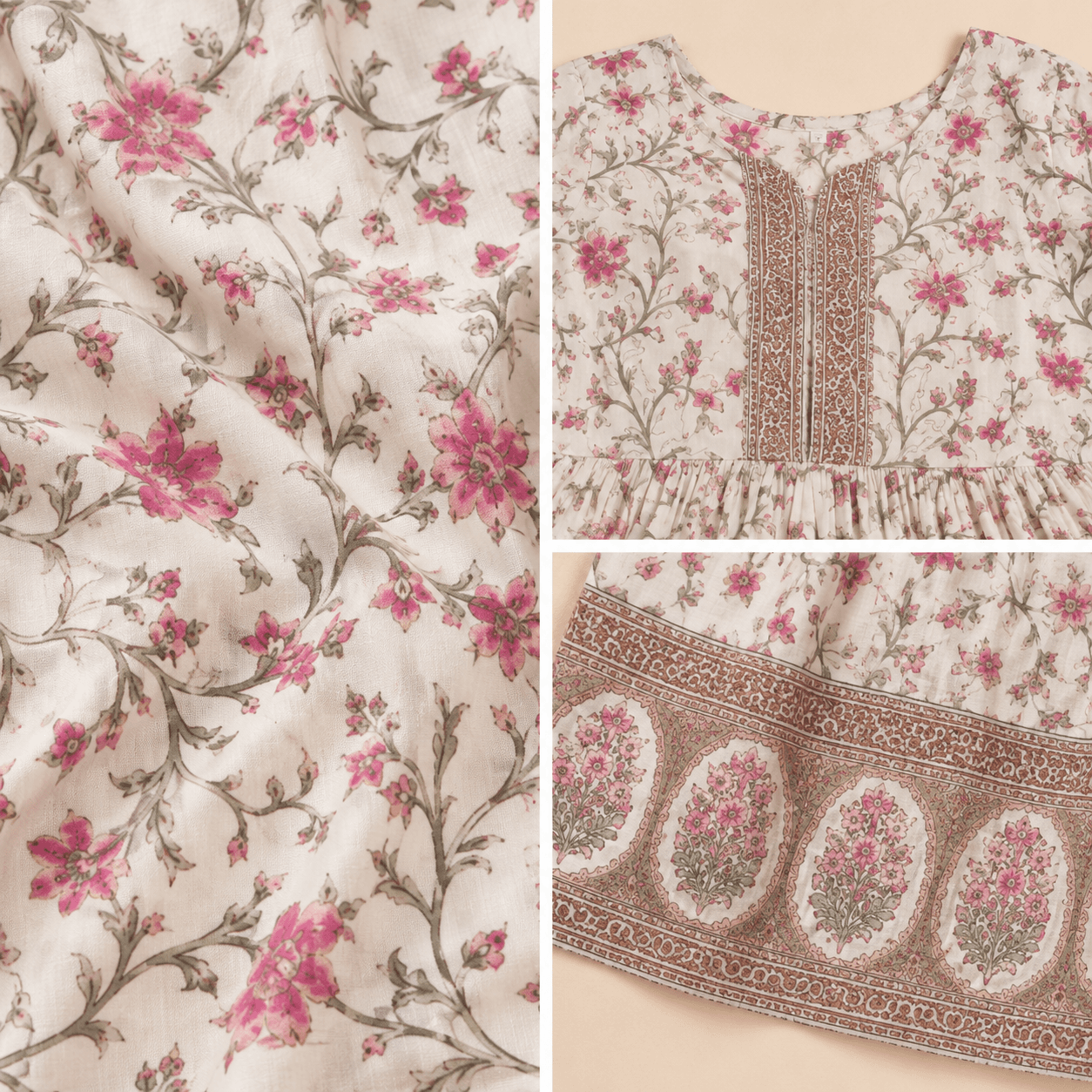 Ivory Floral Rayon Flared Gown, view 5
