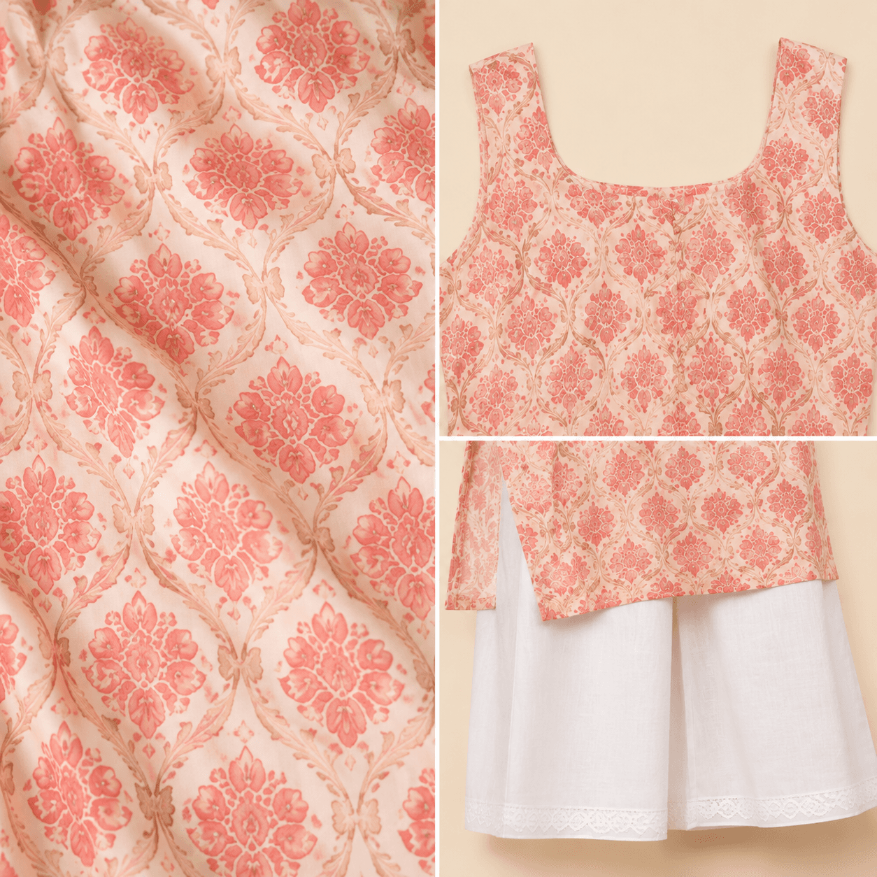 Peach Printed Kurta Palazzo Set, view 5