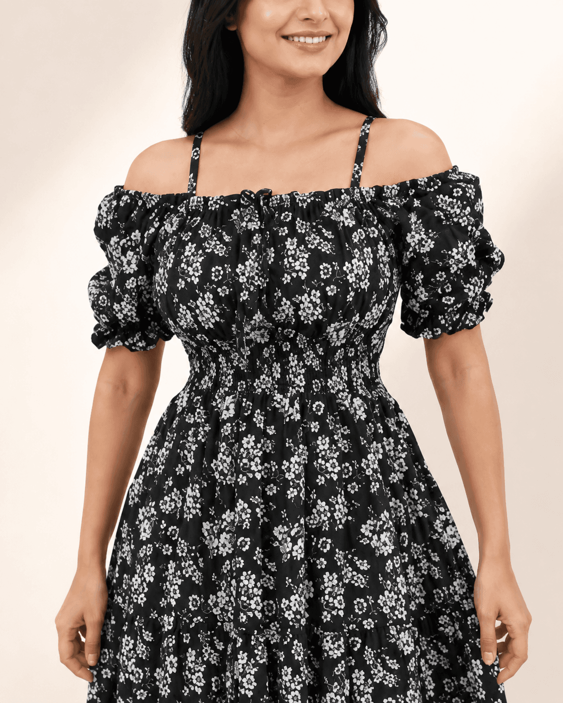 Black Floral Fit-and-Flare Maxi Dress, view 5