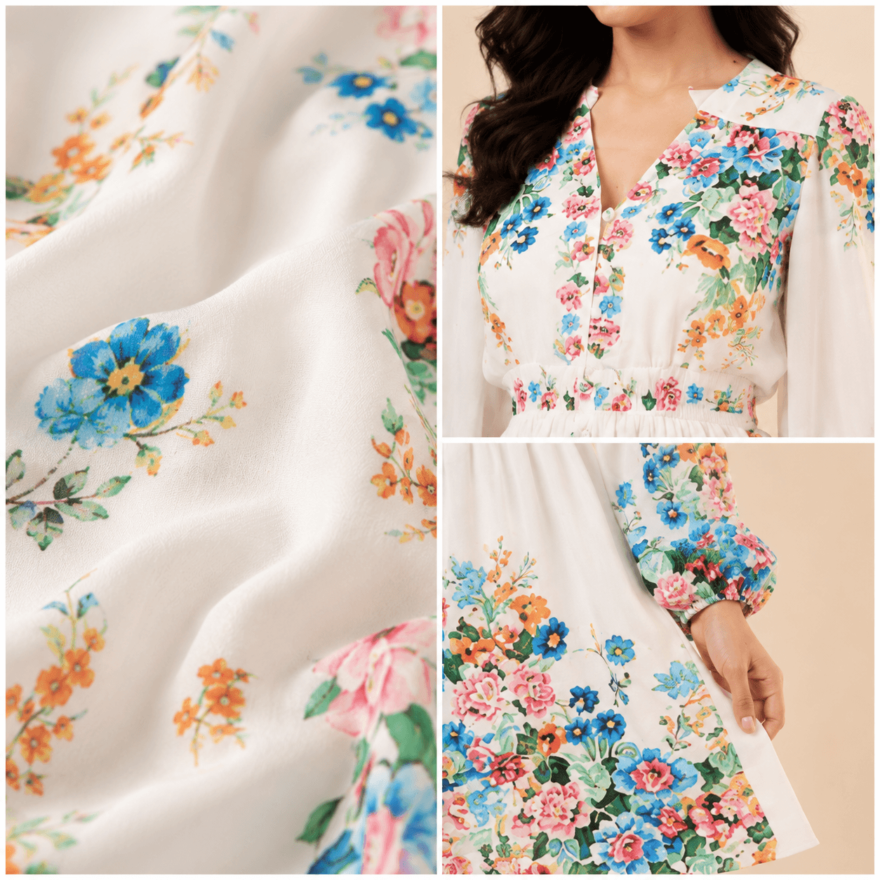 White Floral Puff-Sleeve Mini Dress, view 5