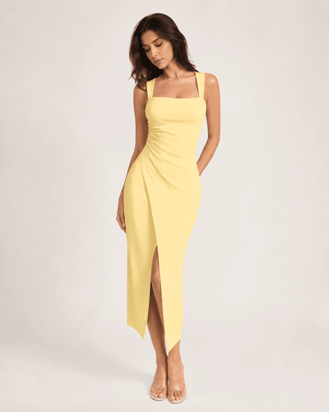 Lemon Yellow Bodycon Midi Dress